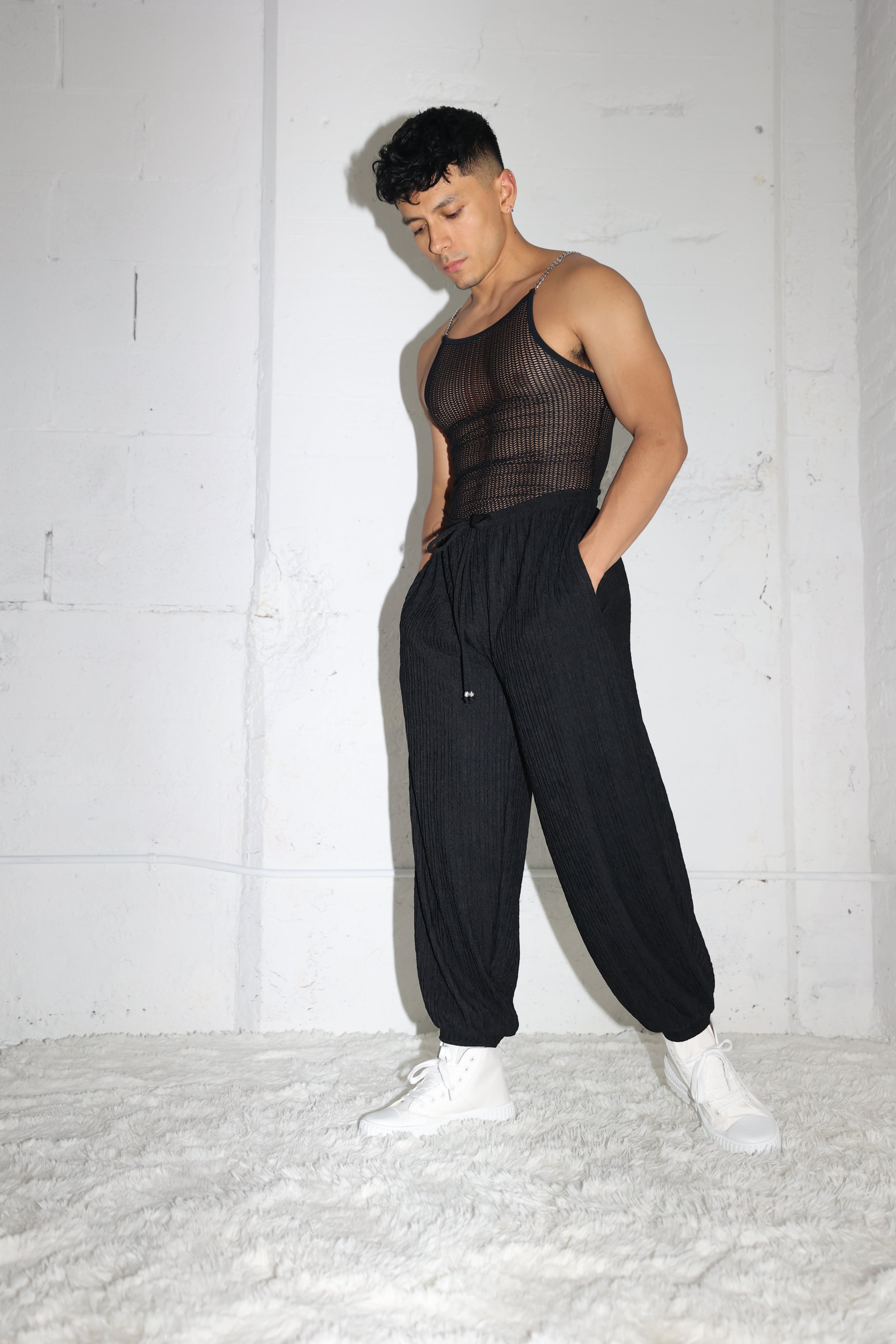 BLACK PLISSÉ PANTS