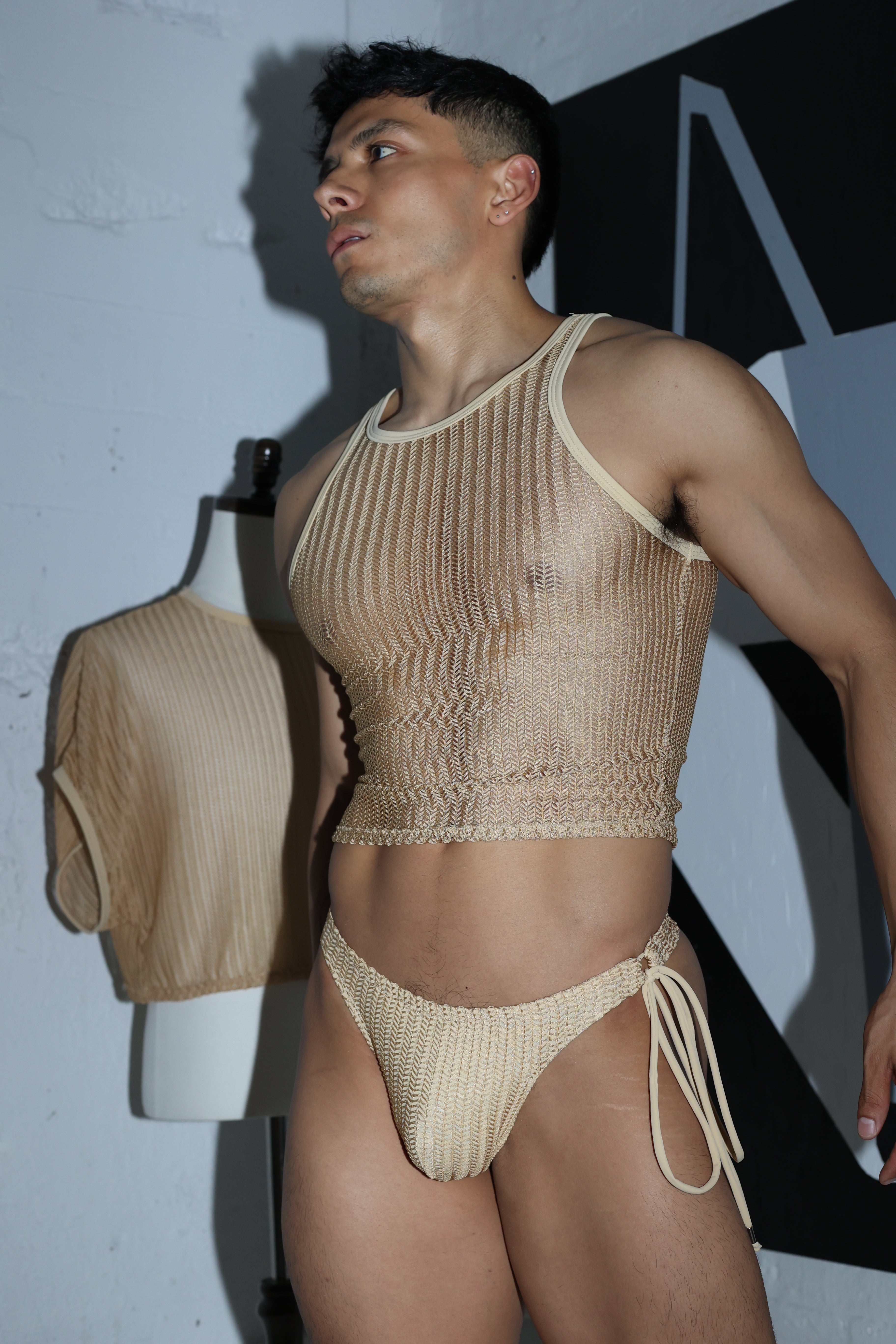 DÉBARDEUR EN MAILLE FILET NATUREL