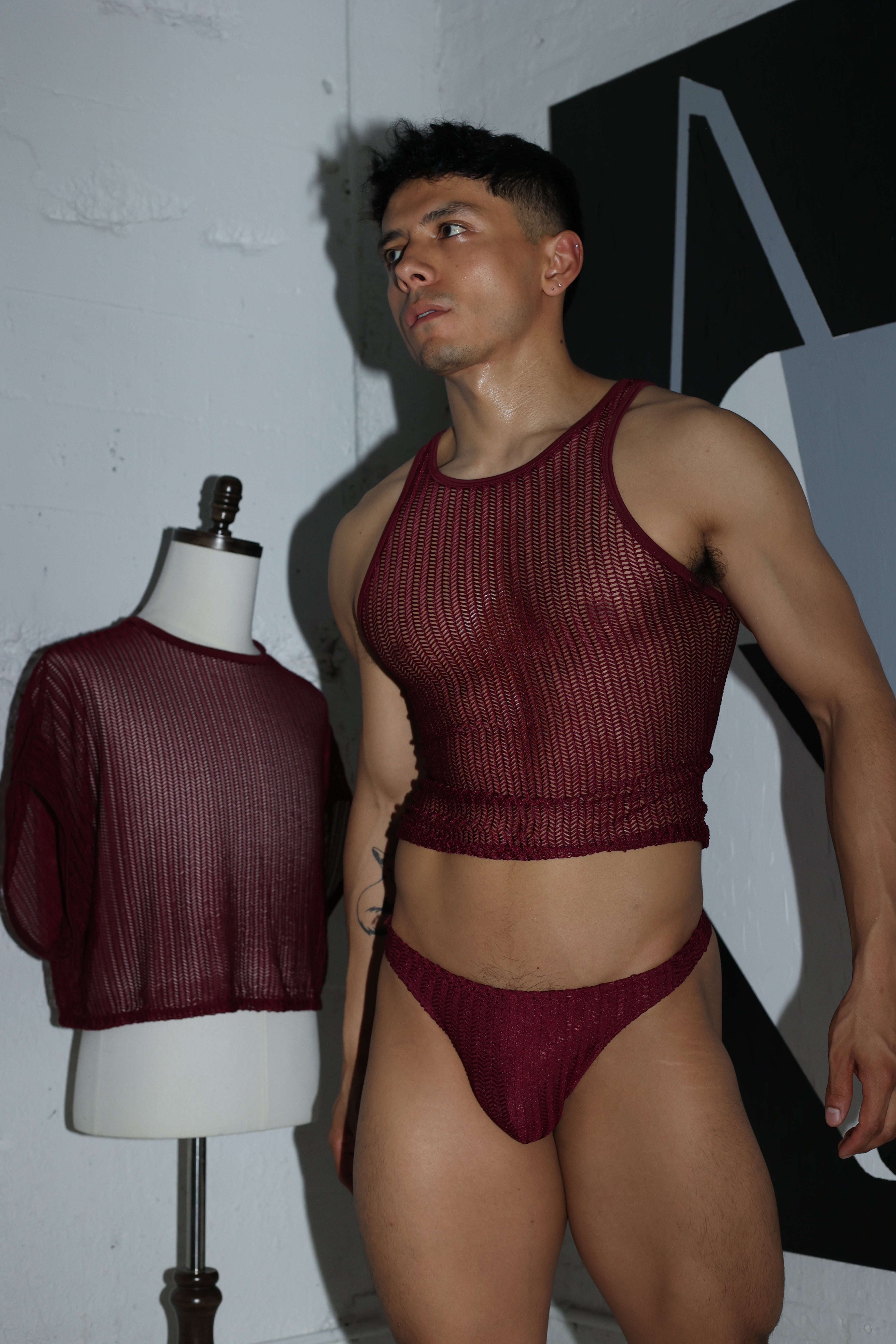 Wine Net Swim Thong