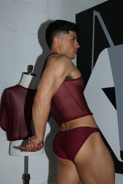 Wine Net Swim String Bikini