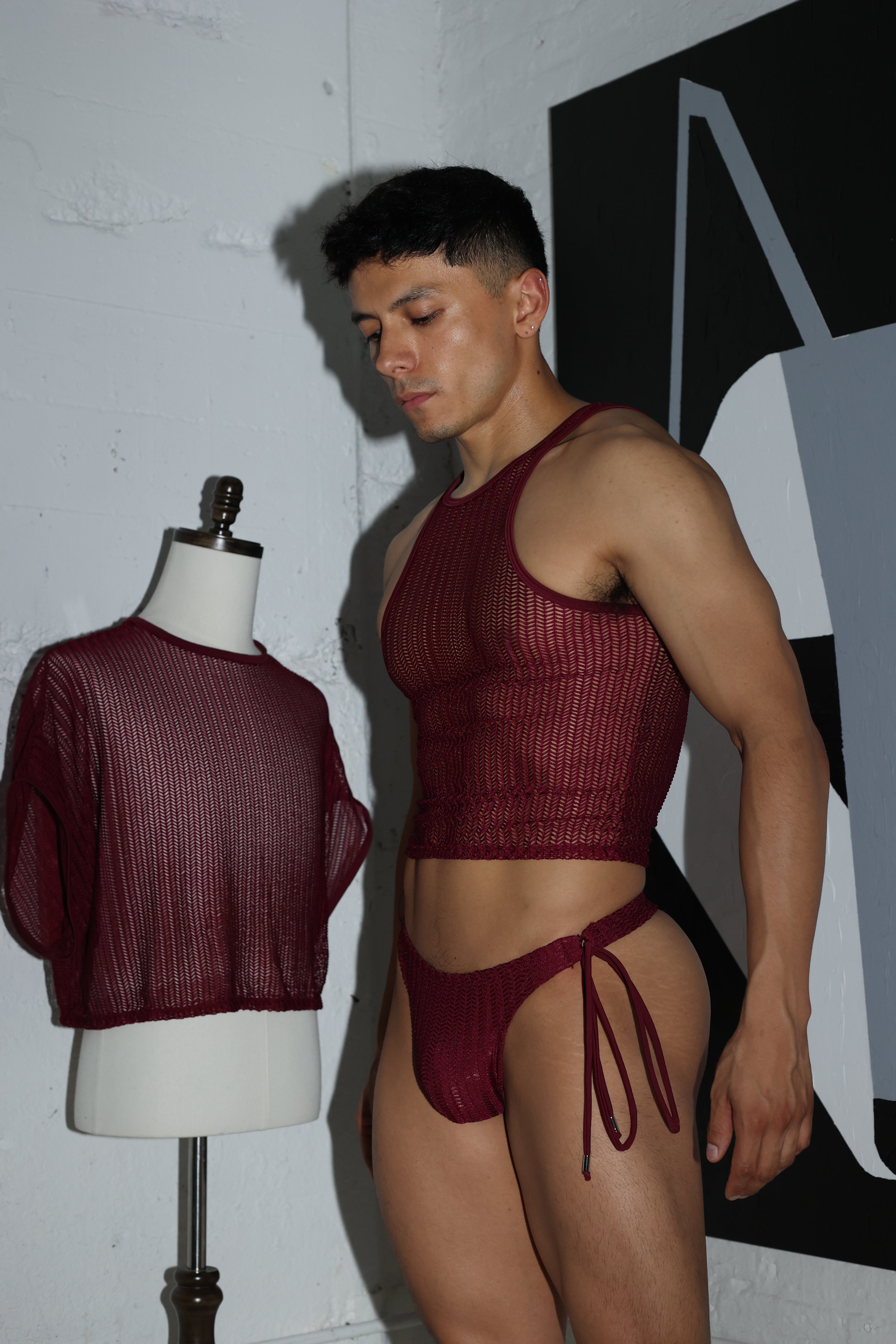 Wine Net Swim String Thong