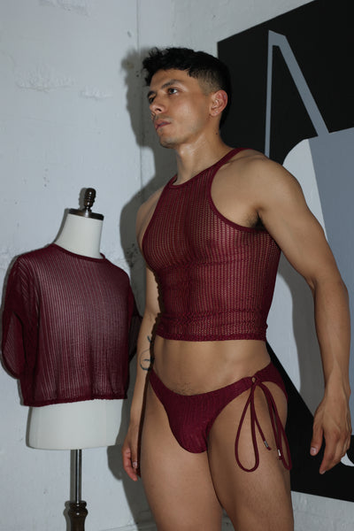 Wine Net Swim String Bikini