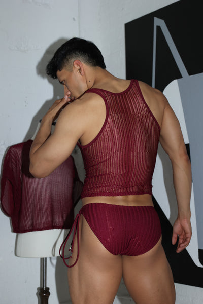 Wine Net Swim String Bikini