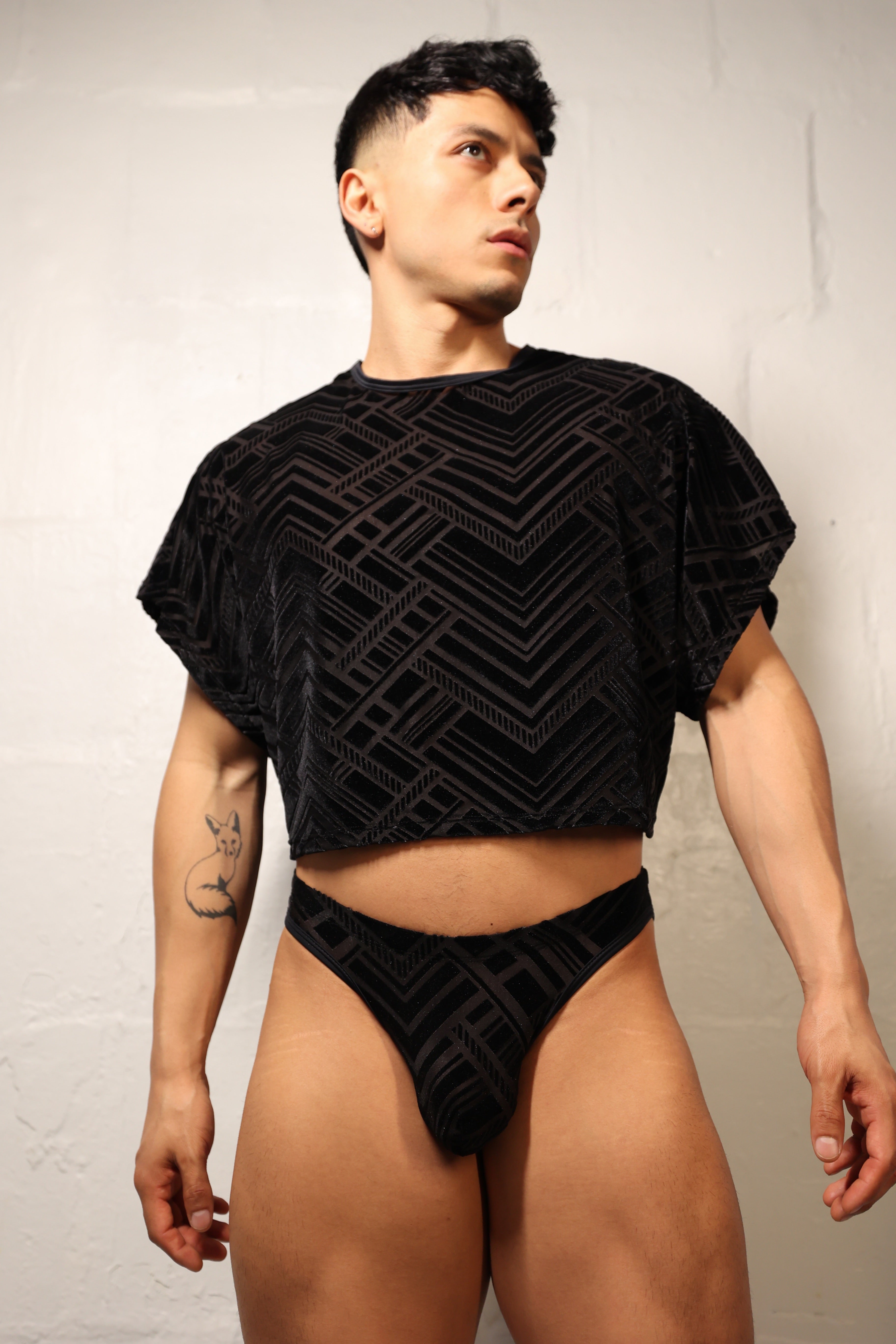 Geometric Black Thong