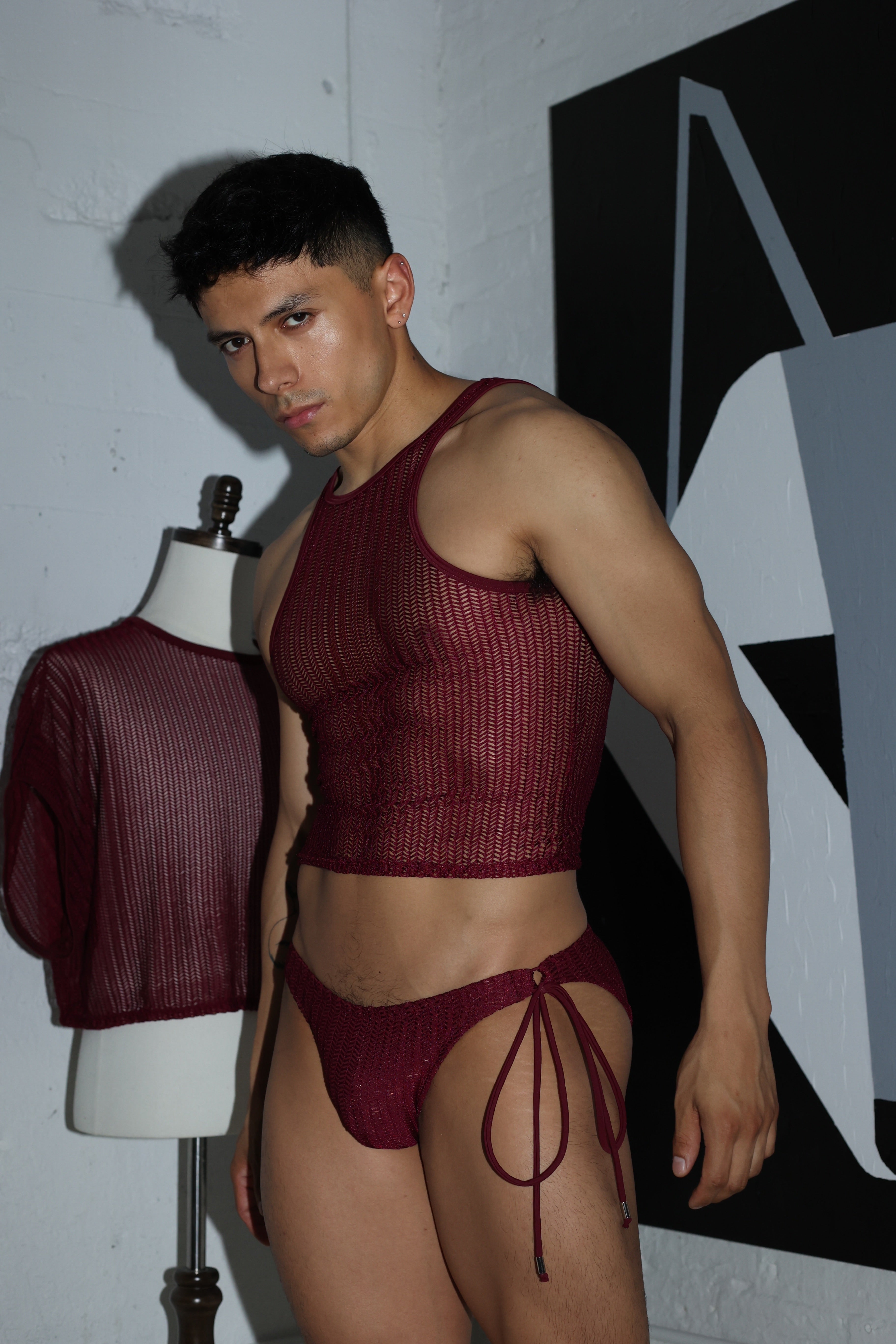 Wine Net Swim String Bikini